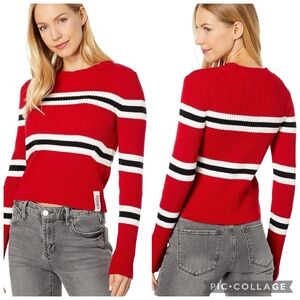 Tommy Hilfiger Tommy Jeans Red Striped Ribbed Knit Crewneck Sweater Size M